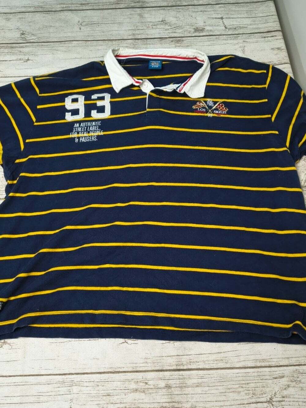 b-one-soul Men Striped Rugby Polo Shirt 6L 5XL Navy Blue Yellow Streetwear 93